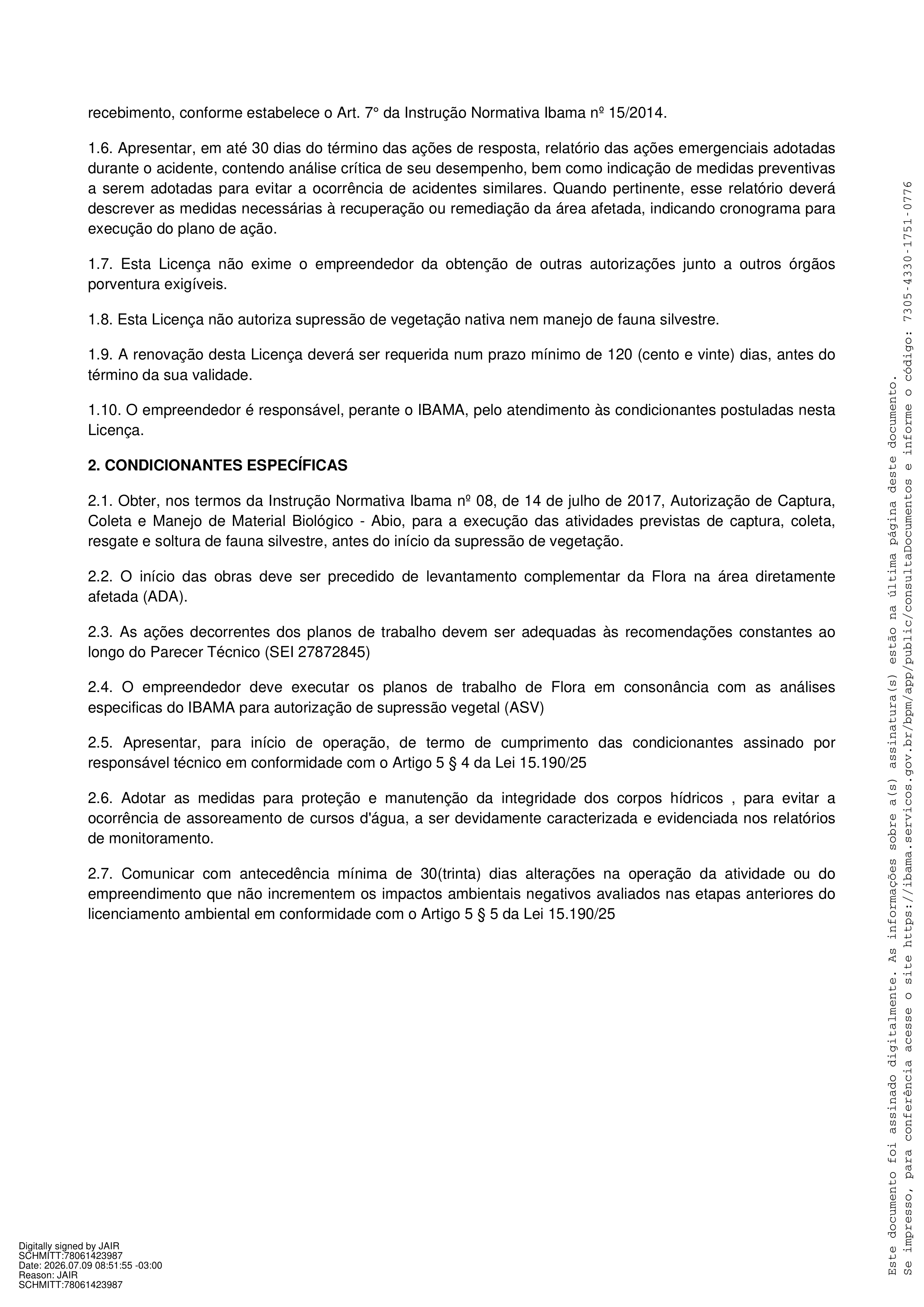 Página 2 da Licença Ambiental de Instalação e de Operação nº 1567/2025